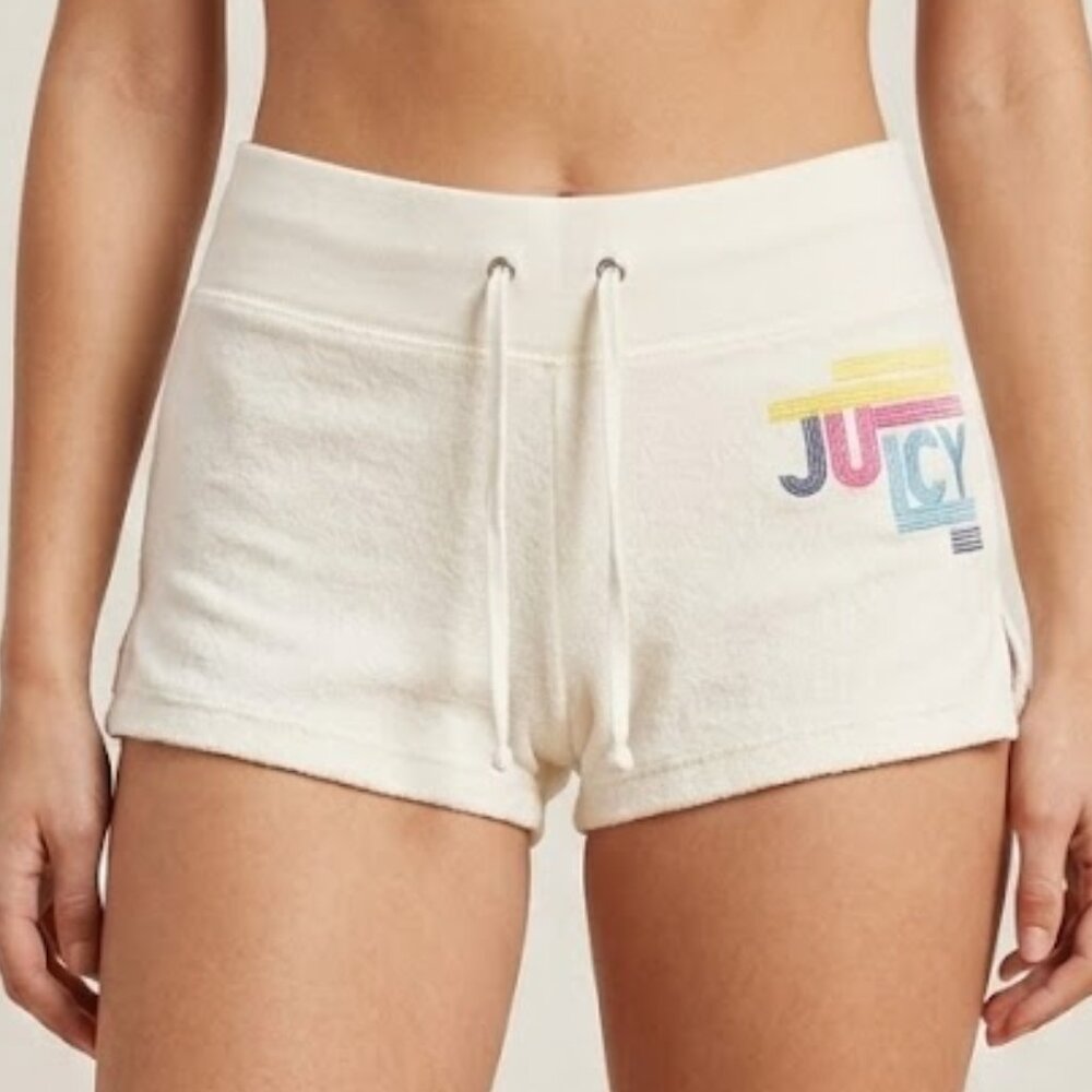 Juicy Couture Y2K Terry Cloth Shorts Colorful Logo Women’s Size P XS